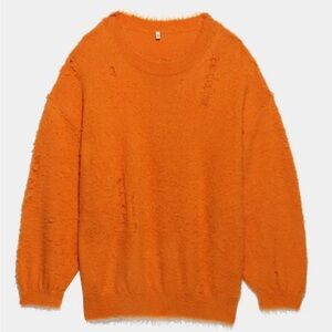 NWT! R13 Shaggy Oversized Distressed Sweater Orange Sz XS 100% Wool